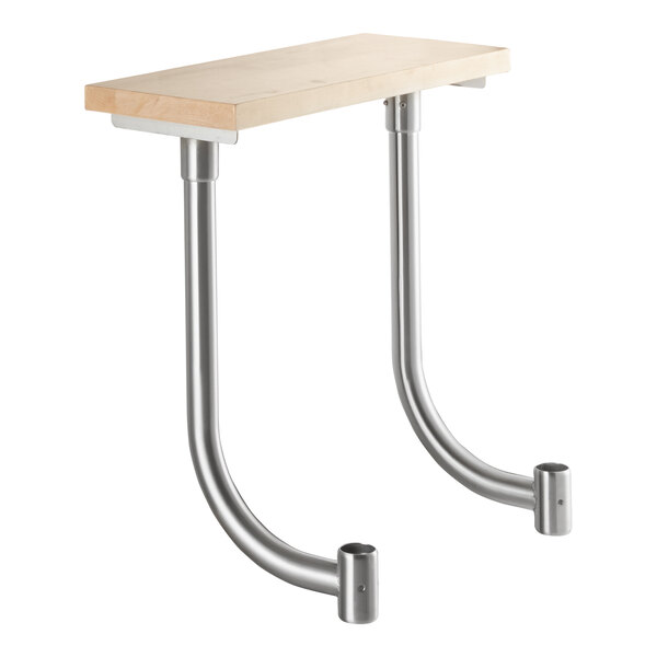 A rectangular wooden board mounted on two curved metal legs.