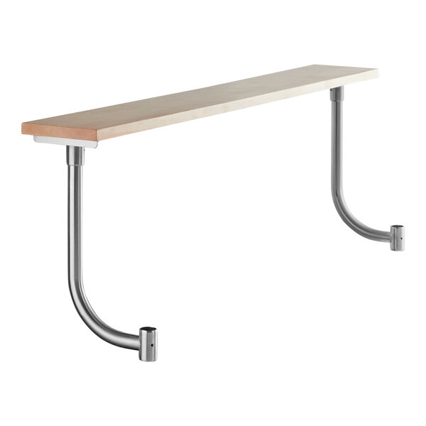 A rectangular wooden board supported by two curved metal legs.