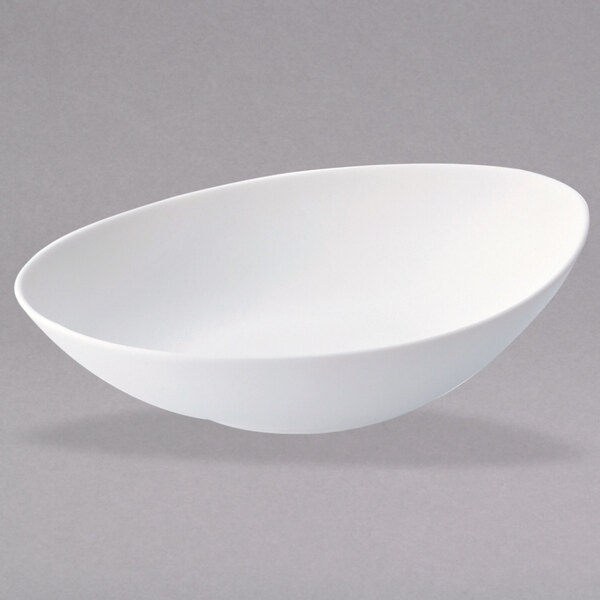 A white Oneida Stage porcelain oval soup bowl with a small rim.