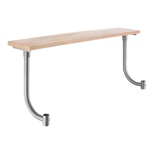 A rectangular wooden board with rounded metal legs attached, designed to be mounted on a surface or stand.