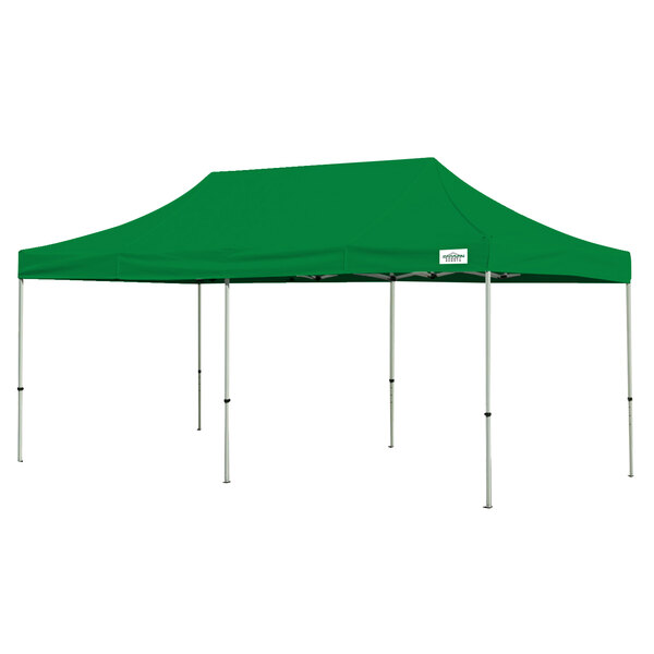 A green Caravan Canopy tent with poles.