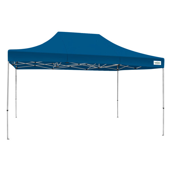 A blue Caravan Canopy tent with white lines.
