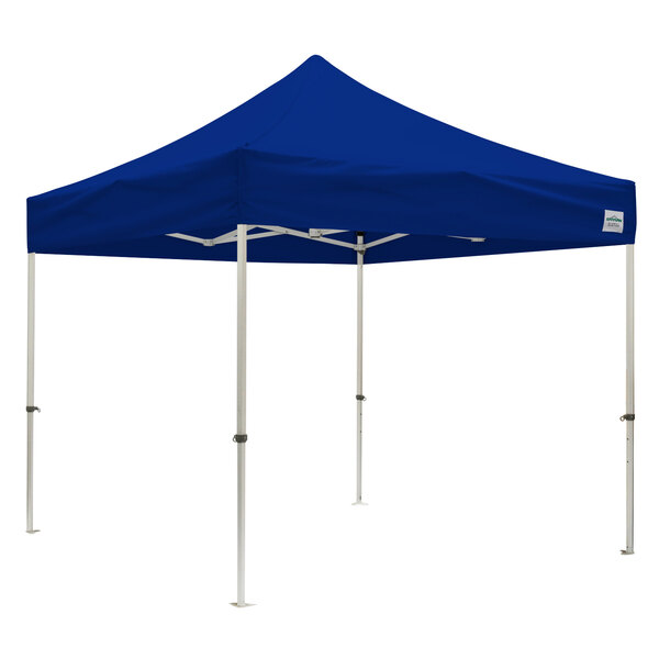 A blue Caravan Canopy tent with white poles.