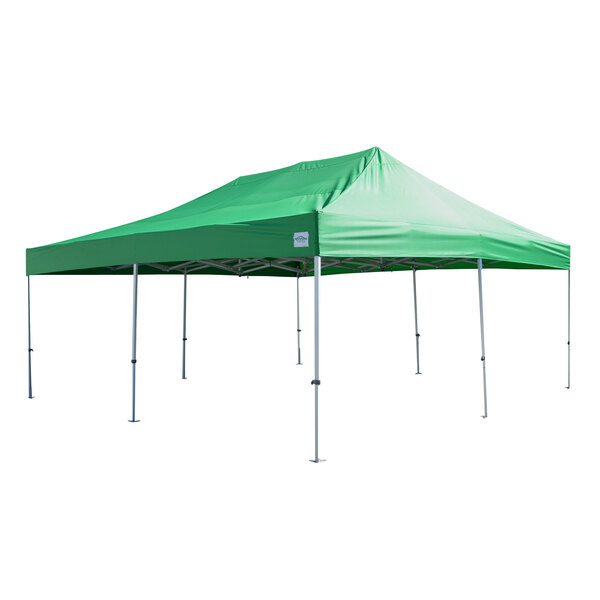 A green Caravan Canopy tent with two poles.