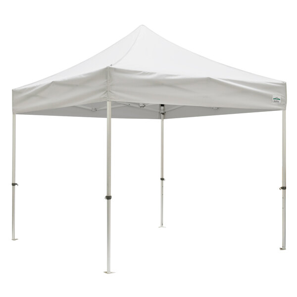 A white Caravan Canopy tent with two poles.