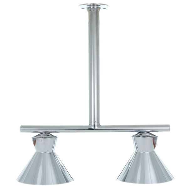 A silver metal Hanson Heat Lamps ceiling mount with two heat lamps.