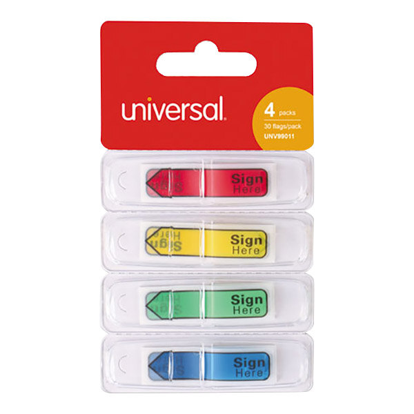 A plastic container of Universal "Sign Here" arrow flags in assorted colors.