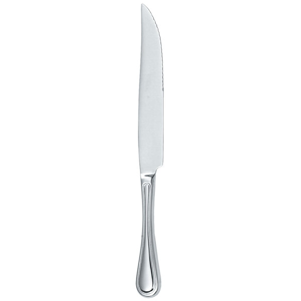 A close-up of a silver Walco Ultra stainless steel carving knife with a white handle.