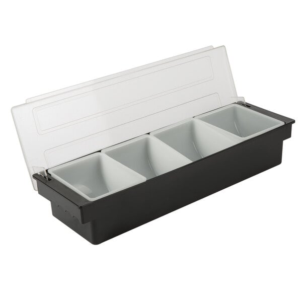 Hinged Lid Stainless Steel 4 Compartment Condiment Holder 