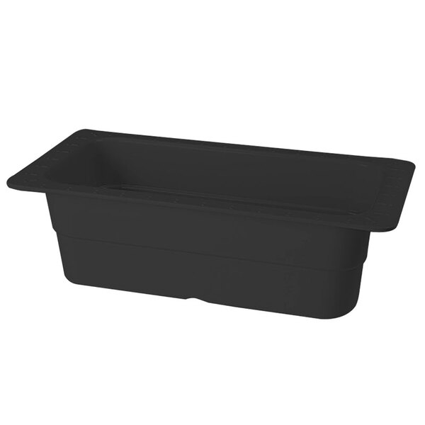 A black melamine food pan with a lid.