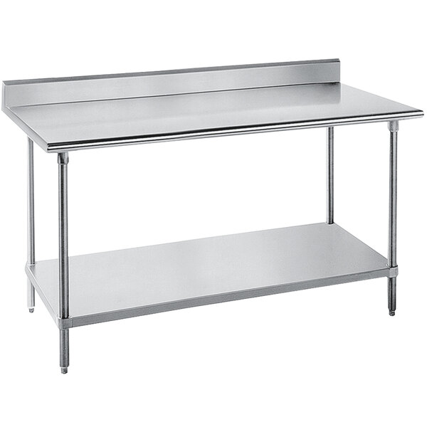 Advance Tabco SKG-306 30" x 72" 16 Gauge Super Saver Stainless Steel Commercial Work Table with Undershelf and 5" Backsplash