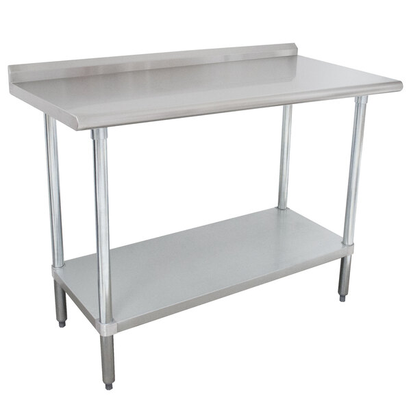 Advance Tabco SFLAG-244-X 24" x 48" 16 Gauge Stainless Steel Work Table with 1 1/2" Backsplash and Stainless Steel Undershelf