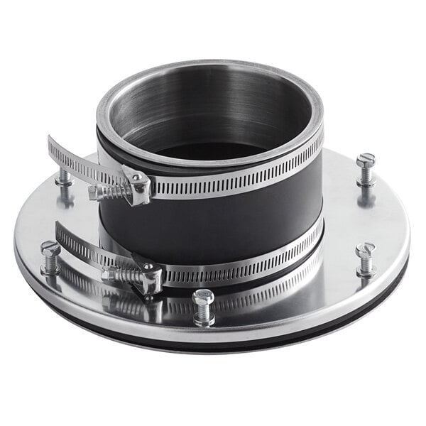 An InSinkErator disposer adapter for Red Goat and Insinger cones with a metal ring on top.