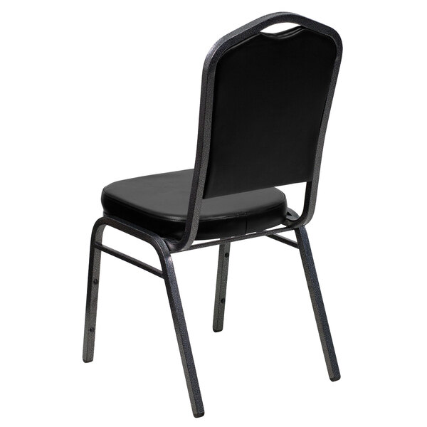 Flash Furniture Hercules Black Vinyl Crown Back Stackable Banquet Chair with Silver Vein Frame