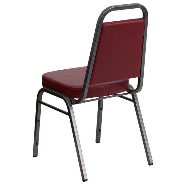 Flash Furniture Hercules Burgundy Vinyl Trapezoidal Back Stackable Banquet Chair with Silver Vein Frame and 2 1/2" Thick Cushion