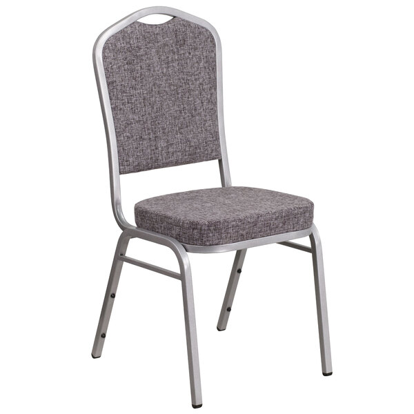 Flash Furniture FD-C01-S-12-GG Hercules Herringbone Fabric Crown Back Stackable Banquet Chair with Silver Frame