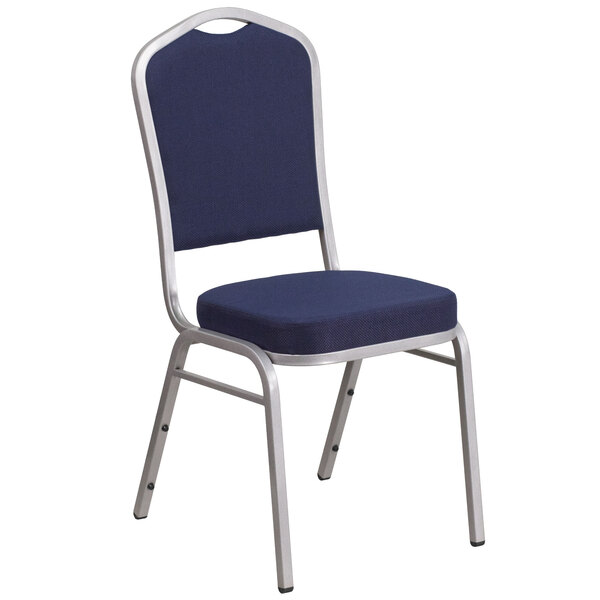 Flash Furniture FD-C01-S-2-GG Hercules Navy Blue Fabric Crown Back Stackable Banquet Chair with Silver Frame