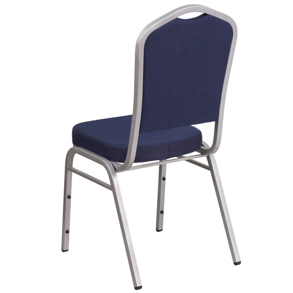 Flash Furniture Hercules Navy Blue Fabric Crown Back Stackable Banquet Chair with Silver Frame