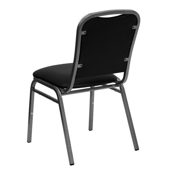 Flash Furniture NG-108-SV-BK-VYL-GG Hercules Black Vinyl Angled Back Stackable Banquet Chair with Silver Vein Frame