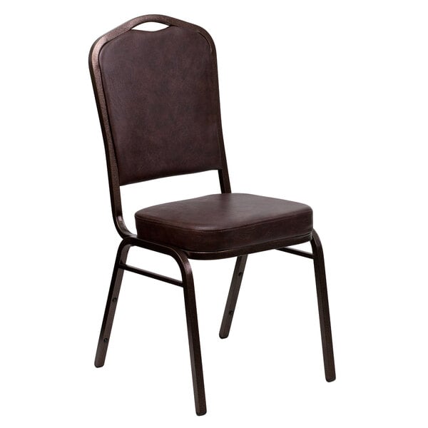 Flash Furniture FD-C01-COPPER-BRN-VY-GG Hercules Brown Vinyl Crown Back Stackable Banquet Chair with Copper Vein Frame