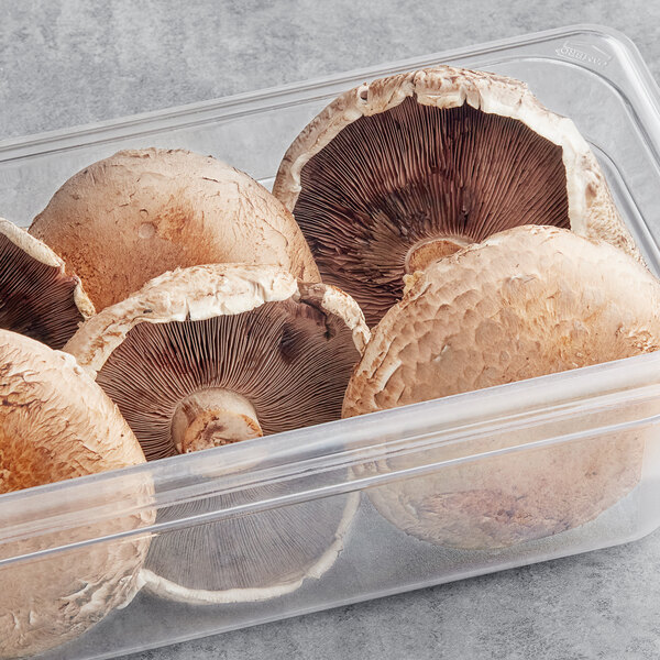 A container of Fresh Portabella Mushroom Caps.