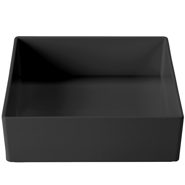 A black rectangular Cal-Mil melamine box with a white border.