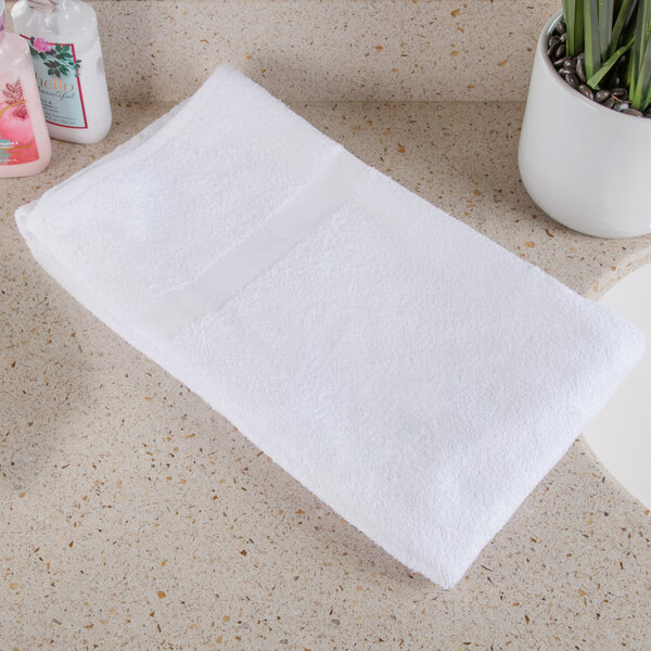 Oxford Silver 24 x 50 White Open End Cotton / Poly Bath Towel 10 lb. -  120/Case