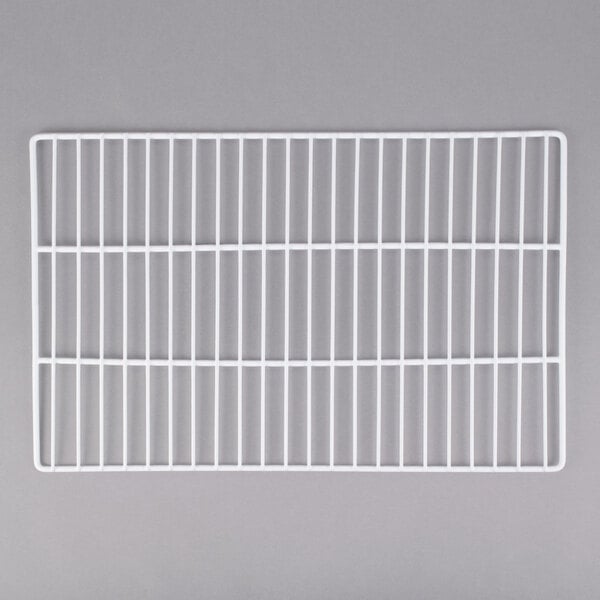 A white rectangular coated wire shelf.