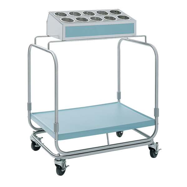Delfield UTS-1SS Tray and Silverware Cart with 10 Hole Flatware Bin and Stainless Steel Tray Shelf
