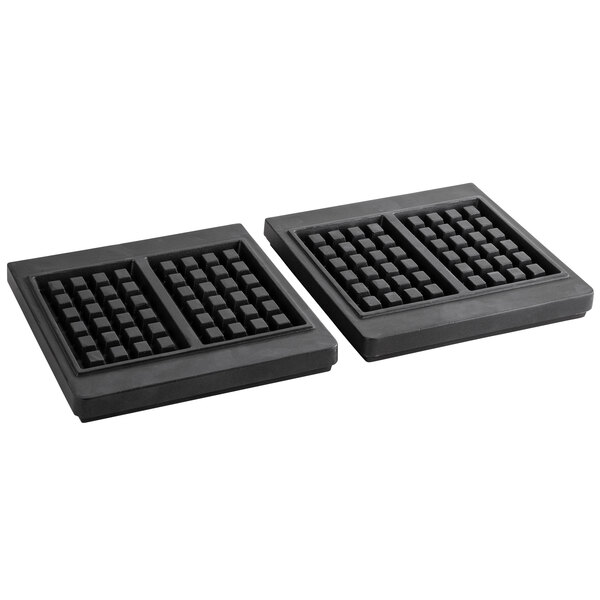 Two black square grids for a Carnival King Brussels style waffle iron.