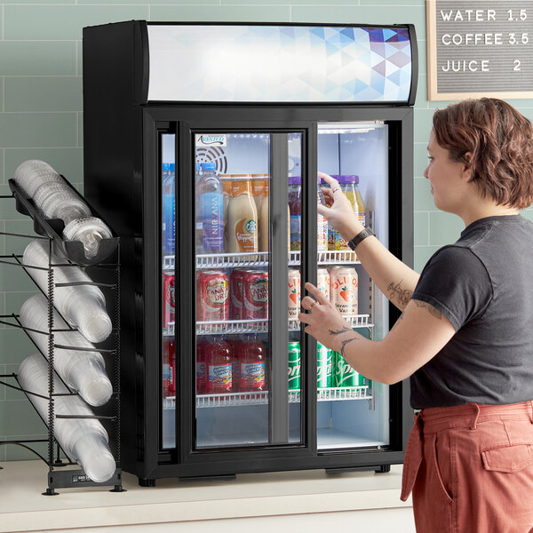 Black Countertop Display Refrigerator, Sliding Door Refrigerator