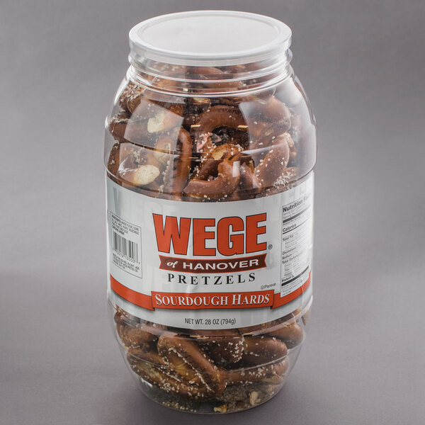 A Wege of Hanover barrel filled with sourdough pretzel pieces.