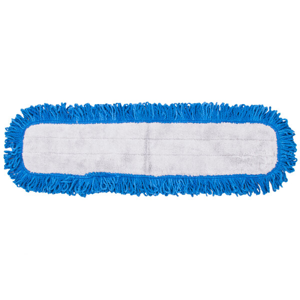 A blue and white Carlisle dry mop pad.