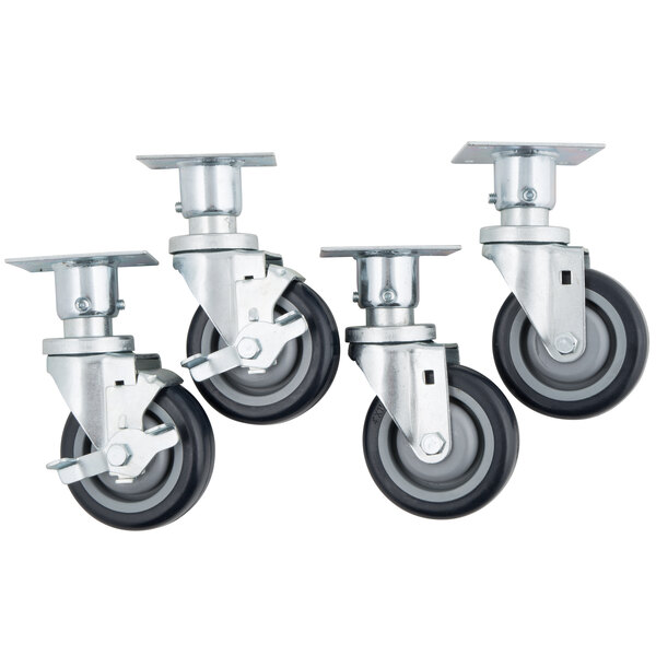 A set of four Vulcan adjustable swivel casters with black rubber wheels.