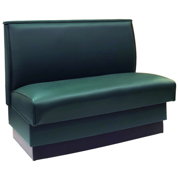 An American Tables & Seating green leather booth.