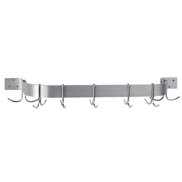 Advance Tabco SW1-36-EC 36" Stainless Steel Wall Mounted Single Line Pot Rack with 6 Double Prong Hooks