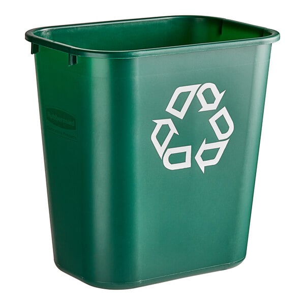 Rubbermaid FG295606GRN 28 Qt. / 7 Gallon Green Recycling Rectangular Wastebasket