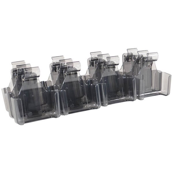 A set of 12 clear plastic LRS Staff Pager belt clip holders.