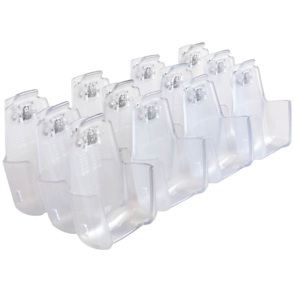 A set of 12 clear plastic LRS Alpha staff pager belt clip holders.