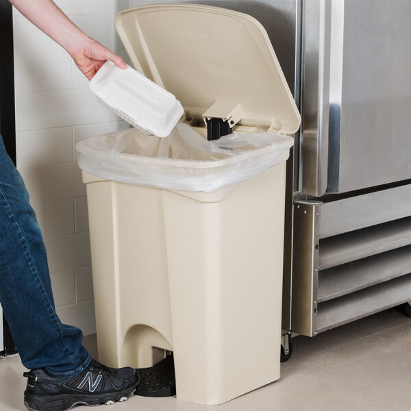 Lavex Janitorial 72 Qt. / 18 Gallon Beige Rectangular Step-On Trash Can