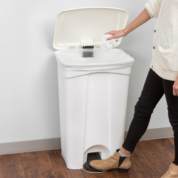 Lavex Janitorial 92 Qt. / 23 Gallon White Rectangular Step-On Trash Can
