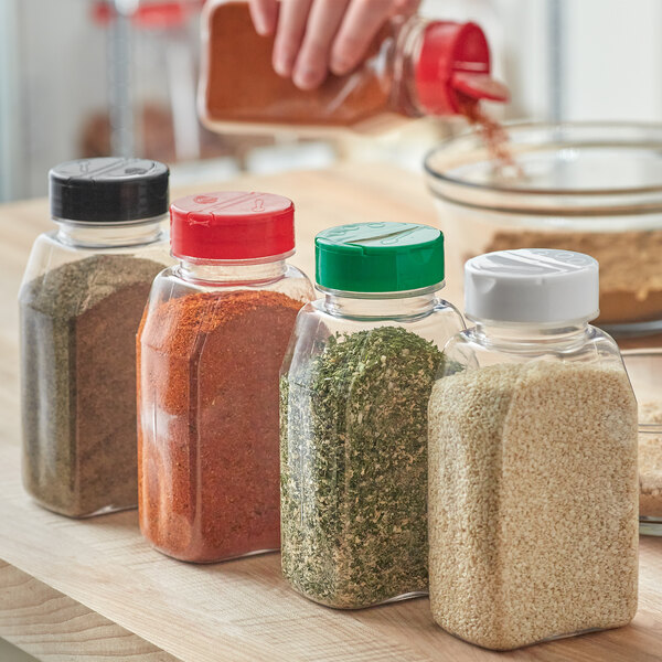 53/485 16 oz. Round Plastic Spice Container and Red