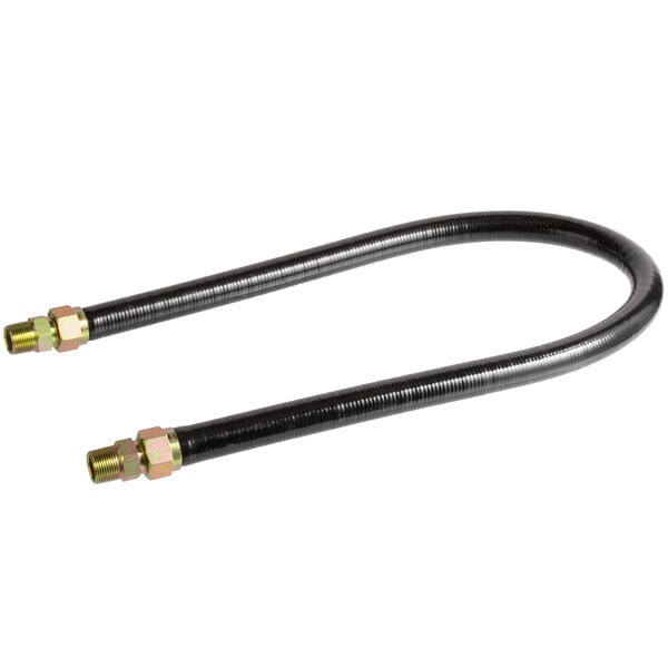 A pair of black flexible hoses with metal fittings.