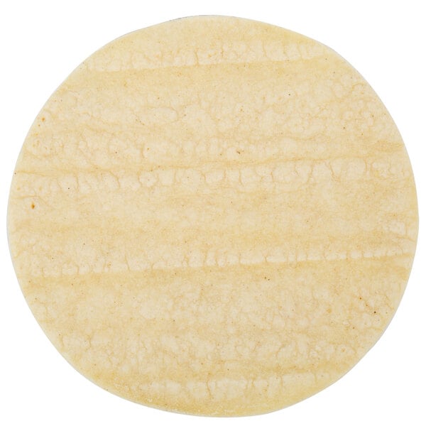 A close-up of a Mission white corn tortilla.