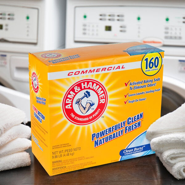 A case of 3 boxes of Arm & Hammer Clean Burst Powder Laundry Detergent on a counter.