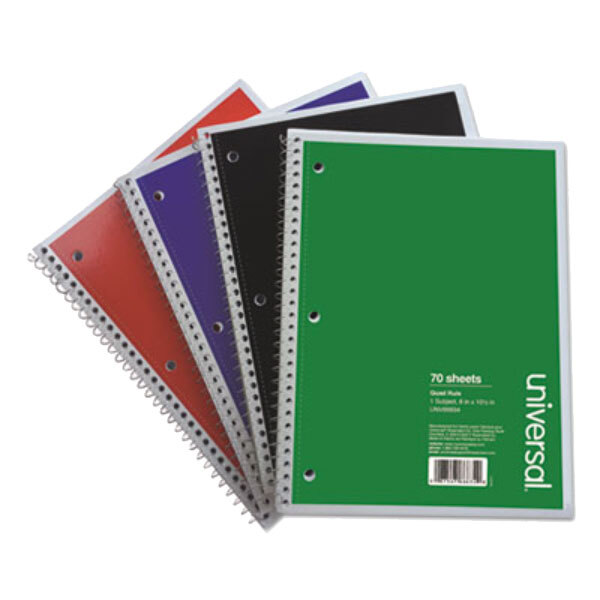 A group of Universal assorted color wire-bound quadrille ruled notebooks.