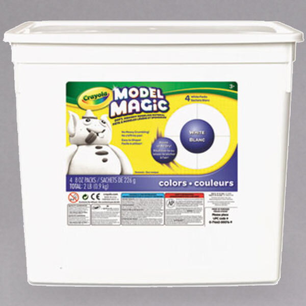 A white plastic tub of Crayola Model Magic with a white label.