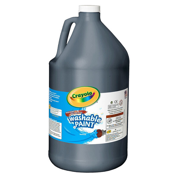 A gallon jug of Crayola black washable paint.