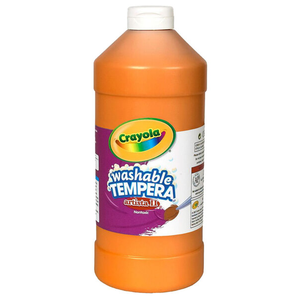 A Crayola Artista II 16 oz. container of orange washable tempera paint.