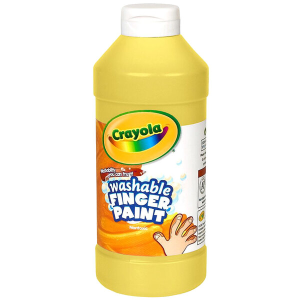 A yellow Crayola Washable Finger Paint bottle.